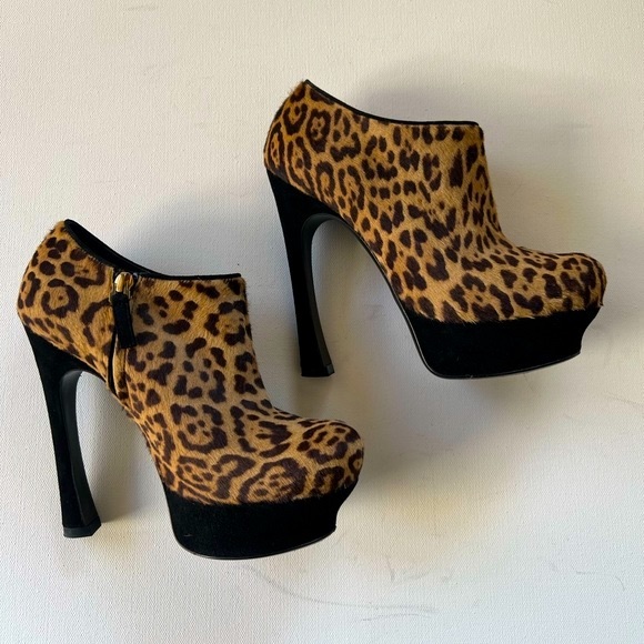 Yves Saint Laurent Leopard Pony Booties 37